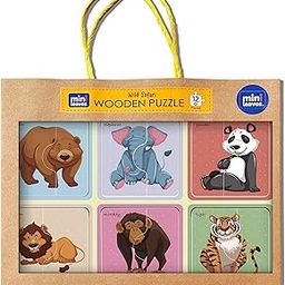Mini Leaves 2 Piece Puzzle for Kids - Safari Animals Jigsaw Puzzle - Set of 6 Wooden Puzzles for Kids - Educational Toys for 1 Year Old and Above - Safe & Durable Pre-School Toys for Kids-image-18