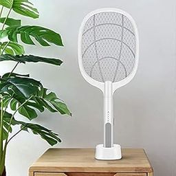 AJB Mosquito Killer Racket with Aluminium mesh Rechargeable Handheld Electric Fly Swatter Mosquito Killer Racket Bat with UV Light Lamp Racket USB Charging Base, Electric Insect Killer (Bat), White-11