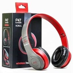 Best Sound Quality Latest P47 with Mic & SD Card Support 6 Hour Battery Backup Bluetooth Headset (On The Ear) (Red)-0