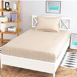 KETOSTICS 210TC Satin Stripes Elastic Fitted Single Bed Sheet (60x90 Inch)(36 x 72 x 8 inch) Premium Hotel Bedsheet and 1 Pillow Cover King Size-chaddar for Hotels, Villa, Guest House-image-58