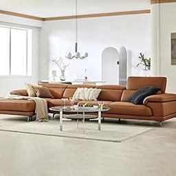 Fabrique Dream Lshape Leatherette 5 Seater Brown Sofa Set | Moveable Headrest | Luxury & Comfortable Furniture Perfect for Home Guests Office & Living Room | Stainless Steel Legs (RHS)-image-60