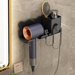 IMPRONOW Wall-Mounted Hair Dryer Holder with Storage Box - Space-Saving Hair Dryer Rack With Electric Wire Organizer No-Drill Hair Dryer Stand For Bathroom Decor - Pack Of 1 (Black)-picture-30