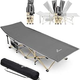 Sportneer Folding Camping Cot, Folding Camping Cot Max Load 203Kg, 2 Side Large Pockets Folding Camping Cots Sunbathing Lounger Bed With Carry Bag, For Camping, Beach (Grey) - Polyester-22