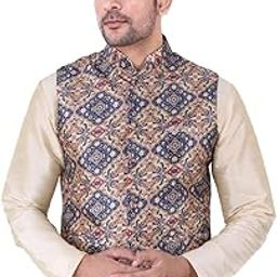 Men's Nehru Jacket, Traditional Brocade Waistcoat, Party Wedding Ceremonial Wear (IN, Alpha, L, Regular, Squre Print)-image-79