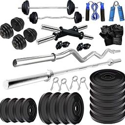 BodyFit BLACK 3 ft Curl + 5 ft Plain Rod and One Pair Dumbbell Rods, Home Gym Equipments , Exercise Set, Gym Accessories for Men (40KG Combo Set)-image-9