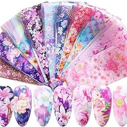 S.A.V.I 10 Sheets Flowers Nail Foil Transfer Sticker DIY Holographic Colorful Nail Decoration Nail Foil Wraps Decal for Fingernails Women, 20x4 CM per Sheet-16