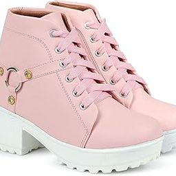 Woomen s Boots Shoes High Neck Fashion Casual Boot High Ankle Heel for Girls Boot (Size UK4, Pink)-picture-50