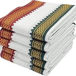 1 Piece Thalpati Border Cotton 250 TC Gamcha/Angocha Towel For Bath, Sweat, Puja Full Size (Thalpati, 1), White-image-28