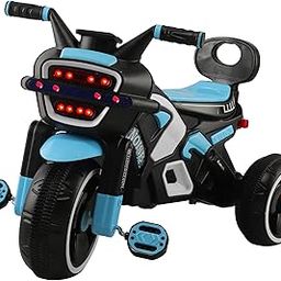 JoyRide Noise Bike Pedal Tricycle for Kids Toddler Trike Headlight, Music,Eva Wheels & Curved Seat and backrest Push Along Pedal Trike for 15 Months to 3 Years Blue-image-38