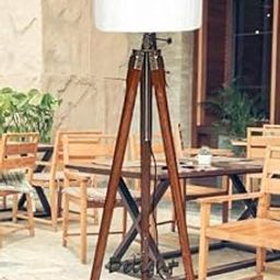 Delight Wooden Tripod Floor Lamp Stand with White Shade and Off White Bulb Decorative Lamp (Brown)-picture-30