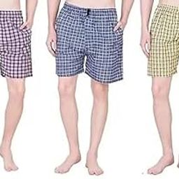 Men's Cotton Checkered Shorts, Pack of 3, Casual Loungewear, Pink Blue Yellow-image-78