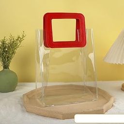 SATYAM KRAFT 6 Pcs Transparent Bag Goodie Bags With Round leather Handle Gift bag, hamper bag, Carry Bags, shopping gift bag for Valentine Gifting, Presents, Packing, Wedding Return Gifts, Birthday, Events, Party, Festivals (RED 20 X 18 Square)-image-68