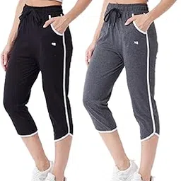 modeve Women Cotton Blend Pack of 2 Striped Track Pant for Summer-picture-2