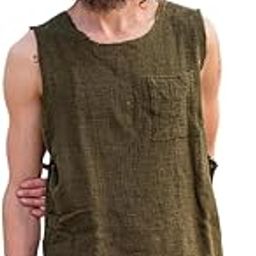Men's Linen Blend Tank Top, Sleeveless Hippie Fisherman T-Shirt, Summer Beach Yoga Vest with Pocket-image-35