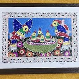 MADHUBANI PAINTING MITHILA PAINTING OF BIRDS 12×16 INCH WITH FRAME A3 SIZE FULLY HANDMADE-image-85
