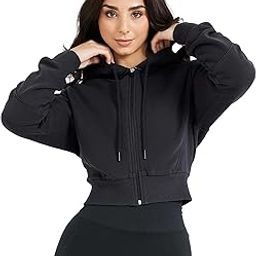 Plain Cotton Crop Hooded Zipper Jacket for Women-image-56