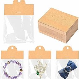 Zenomia Jewelry Package Bags with Kraft Hanging Cards Small Business, Hanging Display Cards, Bracelet, Earring, Keychain, Brown 50pcs(3.14x2.36in)-picture-21