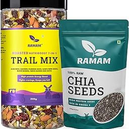 Ramam Nutriboost Premium 7 in 1 Trail Mix 500g & Chia Seeds 250g |Healthy Combo | Omega-3, Protein, Fiber & Calcium | No Added Sugar | Pack of 2-7