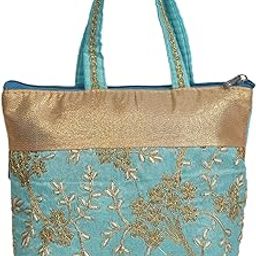 Kuber Industries Polyester Embroidery Design Hand Bag For Women/Girls With Handle (Sky Blue) 54KM4038-image-5