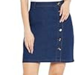 Navy Blue Buttoned Straight Mini Denim Woman Skirt-picture-52