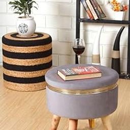 PLATINUM WOOD CRAFT Foam Pouf Stool (Finish Color - Grey, Pre Assembled)-image-87