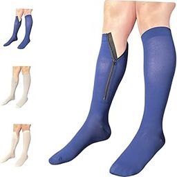 Ziperior Closed Toe 15-20 mmHg Compression White Navy Gray Inside Zipper Socks-10