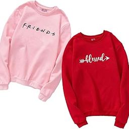 Women's Cotton Round Neck Sweatshirt (W-Friend/Bless-SS_Pink / Red-image-98