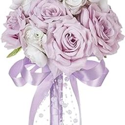 ATORSE Bridal Bouquet Elegant Tossing Bouquet for Anniversary Bridal Shower Wedding Light Purple-image-15