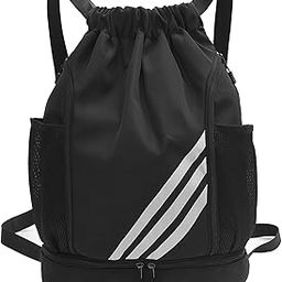 TecoKart® Basketball Drawstring Bag for Unisex Sport, Large Capacity Gym Backpack with Shoe Compartment, Waterproof Sports Drawstring Backpack for Swimming, Football Basketball Bags for Boys (Black)-31