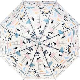 Kids Dome Umbrella – Clear Transparent Canopy with Cute Panda Print, Lightweight & Manual Open – Boys & Girls Rain Umbrella-38