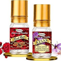Kesar & Rose Attar Combo | Pure Natural Ittar/Itra | Long Lasting Saffron Floral Perfume Oil | Alcohol-Free Attar for Men & Women | 6ml x 2 Roll-On Bottles-image-94