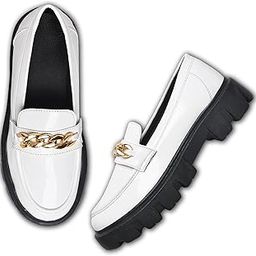 Patent Leather Platform Loafers with Gold Chain Detail, Chunky Lug Sole, Black-image-22