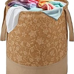 Kuber Industries 45L Foldable Dirty Clothes Laundry Basket With Handles For Washing - Baby Unwashed Dress Bin/Storage Box | Flower Print - Brown-image-71