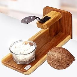 Bmado Homefull Traditional Polished Teak Table Top Coconut Scraper Chirava Grater Thengai Thuruvi with Stainless Steel Blade (Medium, 1000g)-20
