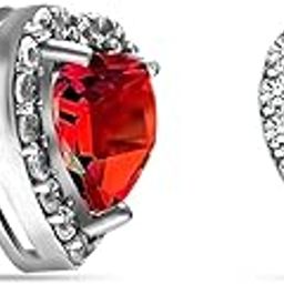 925 Sterling Silver Women's Stud Earrings | BIS Hallmarked Rhodium Plated Cubic Zirconia and Gemstone Halo Heart Stud Earring for Women 10 MM-image-41