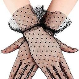 Girl's Short Lace Gloves Polka Dots Soft Tulle women accessory opera Party handGloves for Costume-image-83