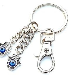 Hamsa hand Bunch Evil Eye Keychain Key Ring for Women Men Car home Good Luck prosperity negative energy removal Lucky Owl Charm Protection DIY Key Chains Ring Blue-image-77