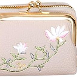 syga Women Embroidered Floral Wallet – Compact Zip Coin Purse with Kiss-Lock Clasp & Dual Compartments(Grey)-picture-6