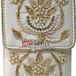 Exclusive Mobile Pouch Zardozi Hand Embroidery With Waist Clip Hook & Sling Chain (removable) | Ladies Women’s Handbag Wallet Sling Purse | Party Wedding Festival Giveaways Gift |-3