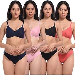 Lingerie Set Full with Coverage Non-Padded Women's Cotton Bra and Panty Set, 4 Pieces-8