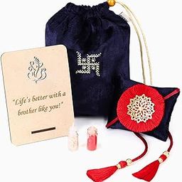 by Q-One Traditional Handmade FRINGE Designer Rakhi Set with Roli Chawal & Moli for Men (Pack of 1) Luxury Raksha Bandhan Gift-image-50