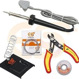 Electronic Spices 5 IN 1 60Watt soldering Iron, cutter, desolder wire, solder wire, solder stand Starter kit for beginners-16
