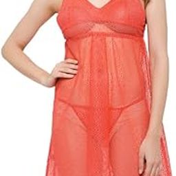 Women's Lace Chic Basic Semi-Sheer Knee Length Baby Doll with Matching G-String-image-26