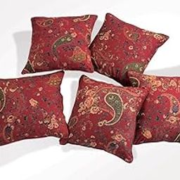 Swayam Drape and Dream Printed Cotton 5 Piece Cushion Cover Set - Maroon (CC125-3002)-image-1