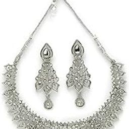Striking Rhodium Plated Silver AD White Stone Collar Bone Necklace Set And Earring | Jewellery Set For Women (NS105661)-image-8
