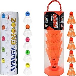 Badminton Plastic Shuttlecock Combo Pack of 10 shuttles (5 Emooz White Plastic shuttles & 5 Neo Orange Plastic Shuttlecock) for Indoor, Outdoor Badminton Sports Speed - Medium 77-image-90