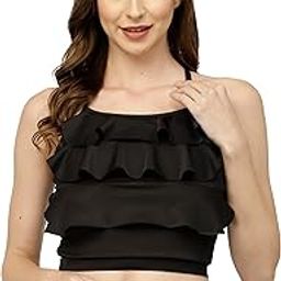 Padded Black Frill Swim Top-image-49