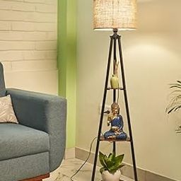 Decoration Housee Furniture Metal Floor Lamp with 3 Shelves for Home Decorative LED Bulb Included, Jute Brown-8