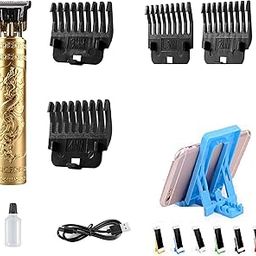 Trimmer Men Professional Cordless Hair Clipper Dragon Style, Rechargeable Trimmer For Beard, Hairs, Moustache & Face, Electric T Blade Zero Gapped Shaving Machine Men's Grooming Kit With Multi-Angle Plastic Mobile Phone Stand for All Mobiles (plastick gold)-image-29