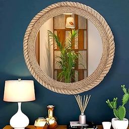 SRA Home Deco Wood Nautical Jute Wall Mirror For Bathroom, Living Room, Bedroom, Wall Basin Vinatge Round Mirror Beautifully Covered With Rope With Loop For Wall Decoration, Brown (24" Inches Round)-13